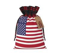 Sacs cadeaux de fête de Noël avec cordon de serrage en lin imprimé drapeau américain, sacs à bijoux de bonbons, sacs à bijoux, tissu à carreaux