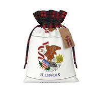 Sacs cadeaux de fête de Noël imprimés drapeau de l'Illinois en lin avec cordon de serrage pour Noël, vacances, mariage, friandises, bonbons, bijoux, sacs à bijoux, tissu à carreaux