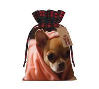 Sacs cadeaux de Noël à cordon, imprimé chihuahua déprimé, pour emballer des friandises et des bonbons, parfaits pour les fêtes de Noël et d'anniversaire (taille moyenne).