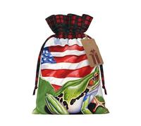 Sacs cadeaux de Noël à cordon, imprimés drapeau de Porto Rico, grenouilles et palmiers, pour emballer des friandises et des bonbons. Idéal pour les fêtes de Noël, d'anniversaire et autres occasions sp