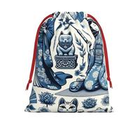 Sacs cadeaux de Noël asiatiques-japonais-maneki-geisha grande taille en velours doux avec fermeture à ruban rouge pour cadeaux de fête et emballage cadeau