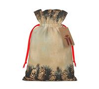 Sacs cadeaux de Noël avec cordon de serrage avec bordure de pomme de pin - Sacs d'emballage de Noël, sacs à bonbons, pour décorations de fête de vacances, fournitures de fête de mariage S ruban rouge