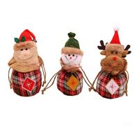 Sacs cadeaux de Noël avec cordon de serrage avec imprimés festifs Père Noël, bonhomme de neige et rennes pour un rangement facile et sécurisé des bonbons de vacances (lot A)