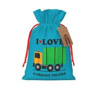 Sacs cadeaux de Noël avec cordon de serrage avec inscription « I Love » - Motif camions à ordures