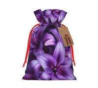 Sacs cadeaux de Noël avec cordon de serrage et fleurs de lys violettes - Sacs d'emballage de Noël, sacs à bonbons, pour décorations de fête de vacances, fournitures de fête de mariage - Ruban rouge M
