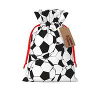 Sacs cadeaux de Noël avec cordon de serrage imprimé ballon de football noir et blanc - Sacs d'emballage de Noël, sacs à bonbons, pour décorations de fête de vacances, fournitures de fête de mariage S
