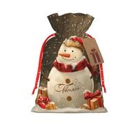 Sacs cadeaux de Noël avec cordon de serrage imprimé bonhomme de neige, sac à bonbons de Noël, ruban de Noël rouge M