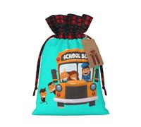 Sacs cadeaux de Noël avec cordon de serrage imprimé bus scolaire, sac d'emballage cadeaux pour Noël, anniversaire, fête de vacances