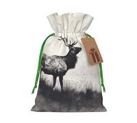 Sacs cadeaux de Noël avec cordon de serrage imprimé cerf sauvage - Sacs d'emballage de Noël, sacs à bonbons, pour décorations de fête de vacances, fournitures de fête de mariage S ruban de Noël vert