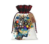 Sacs cadeaux de Noël avec cordon de serrage - Imprimé cerveau - Intelligence artificielle - Pour Noël, anniversaire, fête