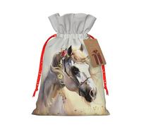 Sacs cadeaux de Noël avec cordon de serrage imprimé cheval mignon - Sacs d'emballage de Noël, sacs à bonbons, pour décorations de fête de vacances, fournitures de fête de mariage S ruban de Noël rouge