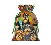 Sacs cadeaux de Noël avec cordon de serrage imprimé chiens schnauzer mignons à l'huile - sacs d'emballage de Noël, sacs à bonbons, pour décorations de fête de vacances, fournitures de fête de mariage