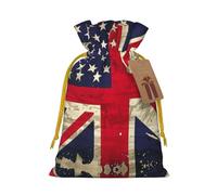 Sacs cadeaux de Noël avec cordon de serrage imprimé drapeau du Royaume-Uni - Sacs d'emballage de Noël, sacs à bonbons, pour décorations de fête de vacances, fournitures de fête de mariage, ruban de