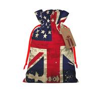 Sacs cadeaux de Noël avec cordon de serrage imprimé drapeau du Royaume-Uni - Sacs d'emballage de Noël, sacs à bonbons, pour décorations de fête de vacances, fournitures de fête de mariage S ruban