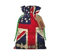 Sacs cadeaux de Noël avec cordon de serrage imprimé drapeau du Royaume-Uni - Sacs d'emballage de Noël, sacs à bonbons, pour décorations de fête de vacances, fournitures de fête de mariage S ruban de