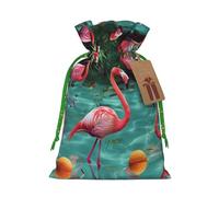 Sacs cadeaux de Noël avec cordon de serrage imprimé flamant rose, sacs à bonbons, pour décorations de fête de vacances, fournitures de fête de mariage S ruban de Noël vert