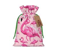 Sacs cadeaux de Noël avec cordon de serrage imprimé flamant rose, sacs à bonbons, pour décorations de fête de vacances, fournitures de fête de mariage S ruban de Noël vert