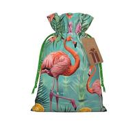 Sacs cadeaux de Noël avec cordon de serrage imprimé flamant rose, sacs à bonbons, pour décorations de fête de vacances, fournitures de fête de mariage S ruban de Noël vert
