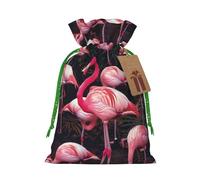 Sacs cadeaux de Noël avec cordon de serrage imprimé flamant rose, sacs à bonbons, pour décorations de fête de vacances, fournitures de fête de mariage S ruban de Noël vert