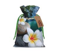 Sacs cadeaux de Noël avec cordon de serrage imprimé fleur tropicale et pierre zen - Sacs d'emballage de Noël, sacs à bonbons, pour décorations de fête de vacances, fournitures de fête de mariage S