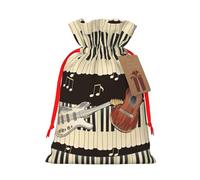 Sacs cadeaux de Noël avec cordon de serrage imprimé guitare piano - Sacs d'emballage de Noël, sacs à bonbons, pour décorations de fête de vacances, fournitures de fête de mariage S ruban rouge