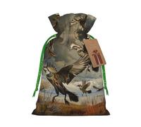 Sacs cadeaux de Noël avec cordon de serrage imprimé « Hunting Flying Wild » - Sacs d'emballage de Noël, sacs à bonbons, pour décorations de fête de vacances, fournitures de fête de mariage, ruban de