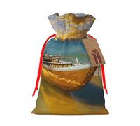 Sacs cadeaux de Noël avec cordon de serrage imprimé nautique sur la plage et le lever du soleil, sacs cadeaux de Noël, sacs à bonbons, pour décorations de fête de vacances, fournitures de fête de