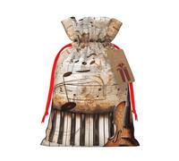 Sacs cadeaux de Noël avec cordon de serrage imprimé notes de musique piano violon sacs cadeaux de Noël, sacs à bonbons, pour décorations de fête de vacances, fournitures de fête de mariage S ruban