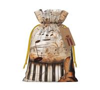 Sacs cadeaux de Noël avec cordon de serrage imprimé notes de musique piano violon sacs cadeaux de Noël, sacs à bonbons, pour décorations de fête de vacances, fournitures de fête de mariage, ruban de