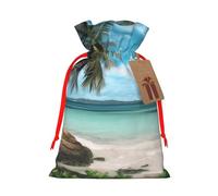 Sacs cadeaux de Noël avec cordon de serrage imprimé palmier de plage, sacs à bonbons, pour décorations de fête de vacances, fournitures de fête de mariage S ruban rouge