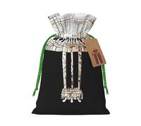 Sacs cadeaux de Noël avec cordon de serrage imprimé piano - Sacs d'emballage de Noël, sacs à bonbons, pour décorations de fête de vacances, fournitures de fête de mariage S ruban de Noël vert