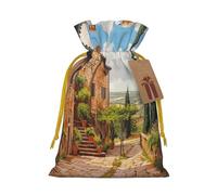 Sacs cadeaux de Noël avec cordon de serrage imprimé toscane italien, sacs à bonbons, pour décorations de fête de vacances, fournitures de fête de mariage, ruban de Noël jaune M