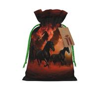 Sacs cadeaux de Noël avec cordon de serrage imprimés chevaux noirs rouges et nuages rouges, sacs d'emballage de Noël, sacs à bonbons, pour décorations de fête de vacances, fournitures de fête de