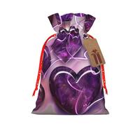 Sacs cadeaux de Noël avec cordon de serrage imprimés cœurs violets - Sacs d'emballage de Noël, sacs à bonbons, pour décorations de fête de vacances, fournitures de fête de mariage S ruban de Noël