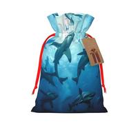 Sacs cadeaux de Noël avec cordon de serrage imprimés requins marteaux, sacs d'emballage de Noël, sacs à bonbons, pour décorations de fête de vacances, fournitures de fête de mariage, ruban rouge M