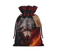 Sacs cadeaux de Noël avec cordon de serrage, motif loups dans la flamme, pochettes rustiques en lin avec étiquettes pour cadeaux de fête de mariage