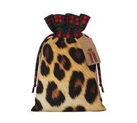 Sacs cadeaux de Noël avec cordon de serrage - Motif peau de léopard - Sacs de Père Noël - Sac d'emballage avec étiquettes en kraft, sac à bonbons, sac de Noël pour fête de Noël
