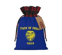 Sacs cadeaux de Noël avec cordon de serrage - Oregon State Flag Print Pochettes décoratives pour bonbons pour fêtes de fin d'année, taille M