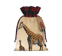 Sacs cadeaux de Noël avec cordon de serrage pour mère et enfant, motif girafe, taille M, pochettes rustiques en lin avec étiquettes pour cadeaux de fête de mariage