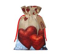 Sacs cadeaux de Noël avec cordon imprimé cœurs rouges - Sacs d'emballage de Noël, sacs à bonbons, pour décorations de fête de vacances, fournitures de fête de mariage S ruban rouge