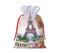 Sacs cadeaux de Noël avec cordons de serrage réutilisables, sacs cadeaux avec cordon de serrage pour sacs à bonbons de Noël, tour Eiffel de Paris avec fleurs, sacs de Noël pour cadeaux, sacs cadeaux