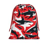 Sacs cadeaux de Noël en forme de silhouettes de requin en peluche avec cordon de serrage, grande taille, sacs à friandises en velours doux avec fermeture à ruban rouge pour cadeaux de fête et