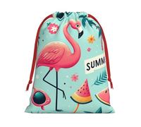 Sacs cadeaux de Noël en peluche avec cordon de serrage en forme de flamant rose et ananas - Grande taille - En velours doux - Avec fermeture à ruban rouge - Pour cadeaux de fêtes et emballages cadeaux