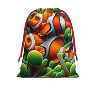 Sacs cadeaux de Noël en peluche avec cordon de serrage en forme de poisson-clown tropical, grande taille, sacs à friandises en velours doux avec fermeture à ruban rouge pour cadeaux de fête et