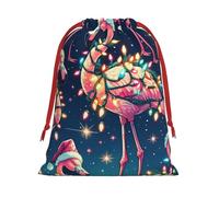 Sacs cadeaux de Noël en peluche avec cordon de serrage - Flamant rose clair - Grande taille - En velours doux - Avec fermeture à ruban rouge - Pour cadeaux de fêtes et emballages cadeaux