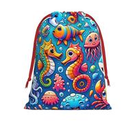 Sacs cadeaux de Noël en peluche avec cordon de serrage, motif dauphin, requin, hippocampe, grande taille, sacs à friandises en velours doux avec fermeture à ruban rouge pour cadeaux de fête et