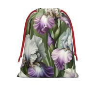 Sacs cadeaux de Noël en peluche délicate iris fleuri grande taille sacs cadeaux de Noël sacs à friandises en velours doux avec fermeture à ruban rouge pour cadeaux de fête de vacances et emballage
