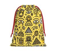 Sacs cadeaux de Noël en peluche dorée Horus-Pharaons Egypte grande taille en velours doux avec fermeture ruban rouge pour cadeaux de fête et emballage cadeau