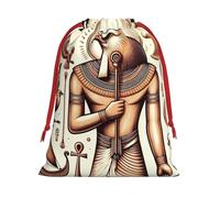 Sacs cadeaux de Noël en peluche Egypt-Eye-Of-Horus-Ankh Grande taille en velours doux avec fermeture à ruban rouge pour cadeaux de fête et emballage cadeau