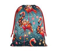 Sacs cadeaux de Noël en peluche flamant rose clair flocon de neige grande taille en velours doux avec fermeture à ruban rouge pour cadeaux de fête et emballage cadeau